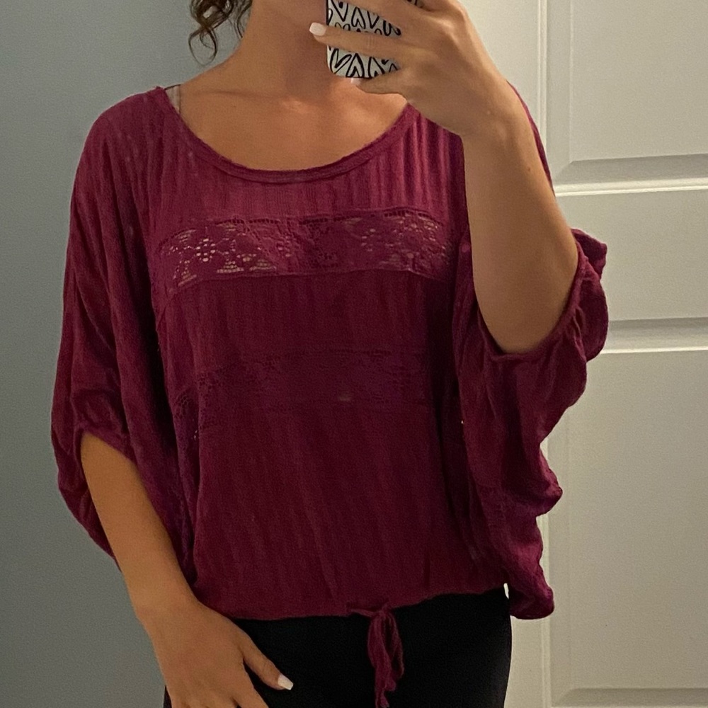 Free People Berry Lace Detail Top